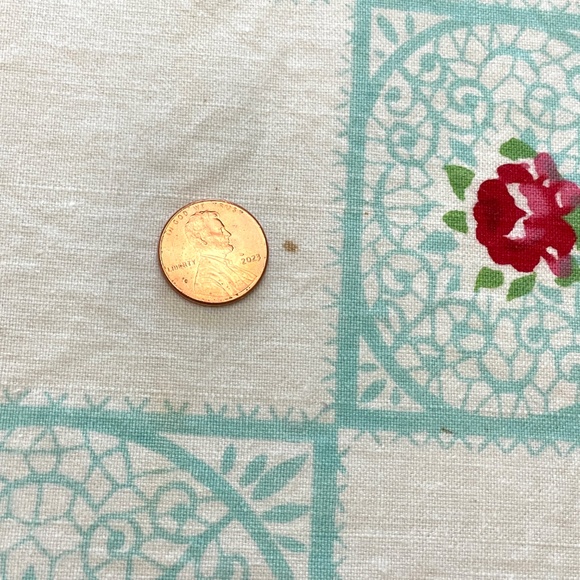 Vintage Aqua Red Printed Floral Cotton Tablecloth Six Napkins Set READ PLEASE - Picture 11 of 15